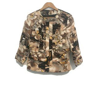 Coldwater Creek All Over Floral Zip Up Jacket Rouched Sleeves Women’s 8